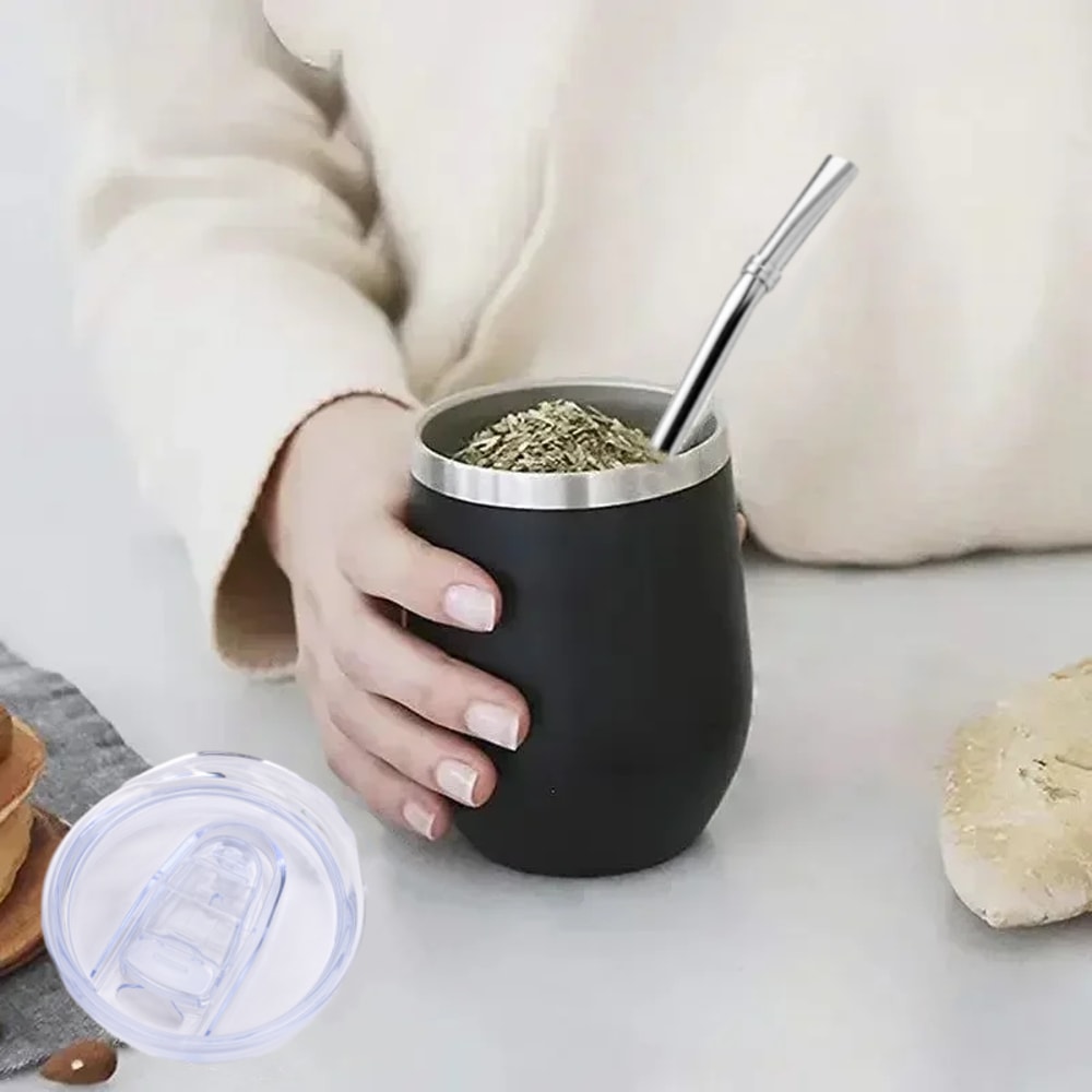 Yerba Mate Gourd Set DoubleWall Stainless Steel Mate Tea Cup Bombilla Set Include Yerba Mate Gourd 3