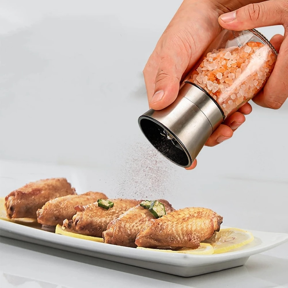 Ergonomic Adjustable Ceramic Core Pepper Grinder, Stainless Steel Spice Mill for Sea Salt, Camping, BBQ, Kitchen Use