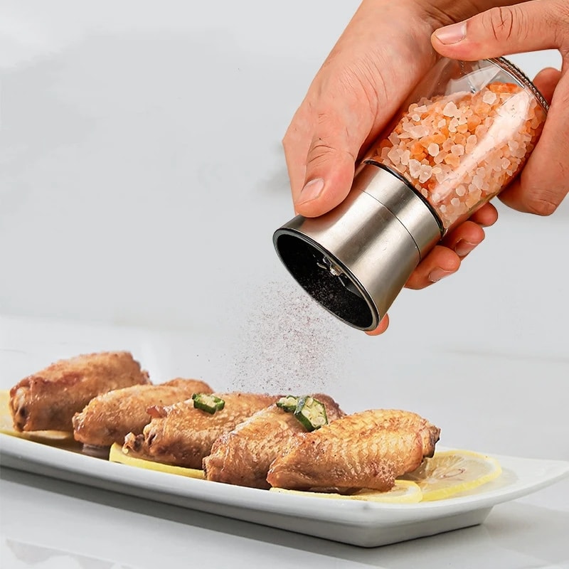 Ergonomic Adjustable Ceramic Core Pepper Grinder, Stainless Steel Spice Mill for Sea Salt, Camping, BBQ, Kitchen Use