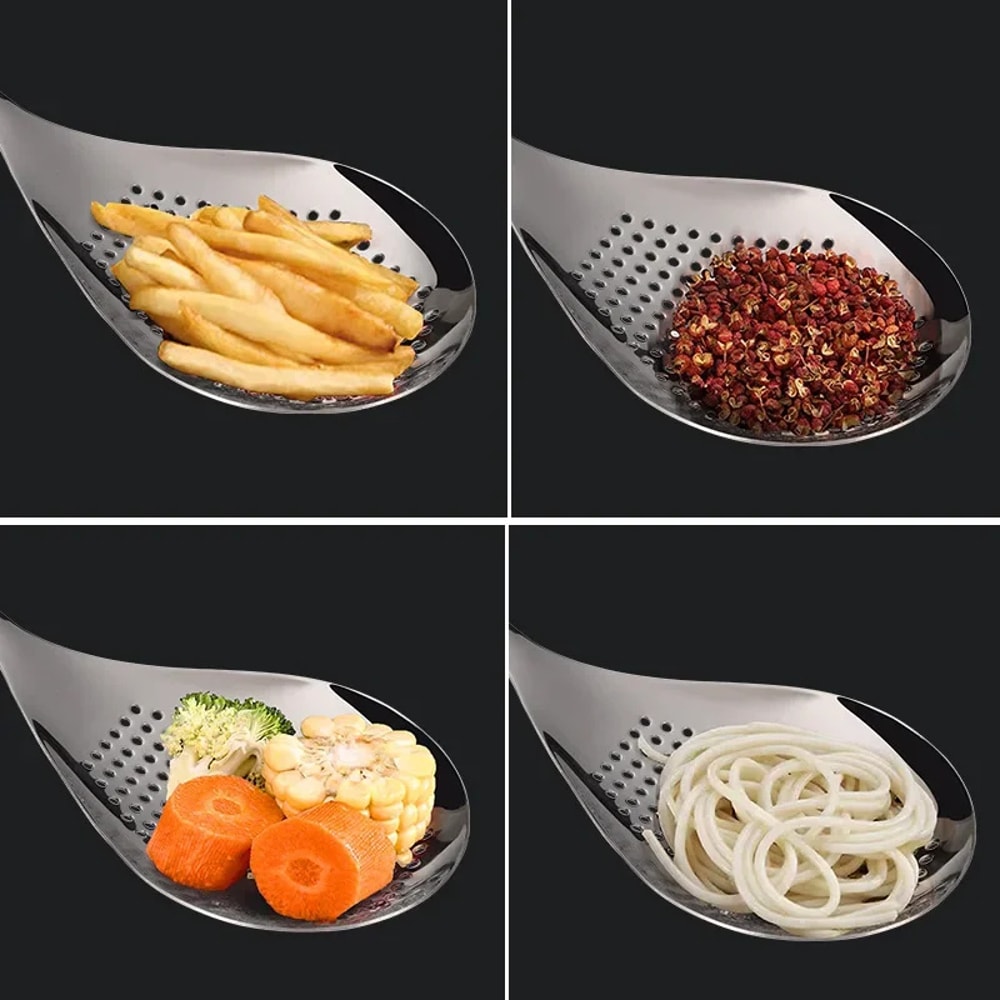 Stainless Steel Strainer Spoon, Skimmer Slotted Spoon, Kitchen Colander, Spaghetti Drain Spoon, Pepper Strainer for Food
