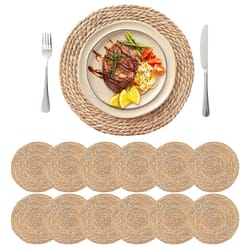 round woven placemats set, boho rattan placemat, natural straw braided table mat, farmhouse weave dinner placemats