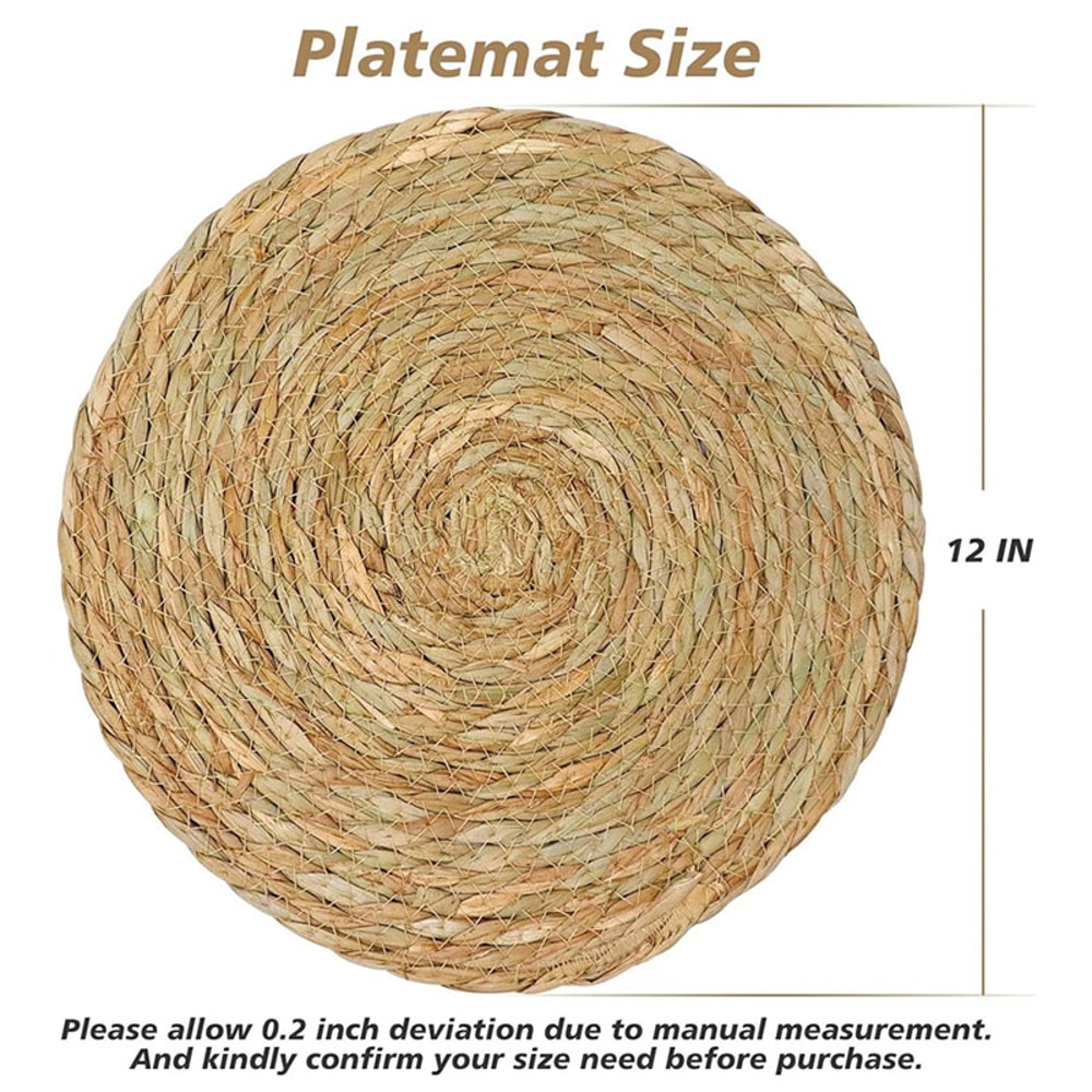 Round Woven Placemats Set Boho Rattan Placemat Natural Straw Braided Table Mat Farmhouse Weave Dinn 1