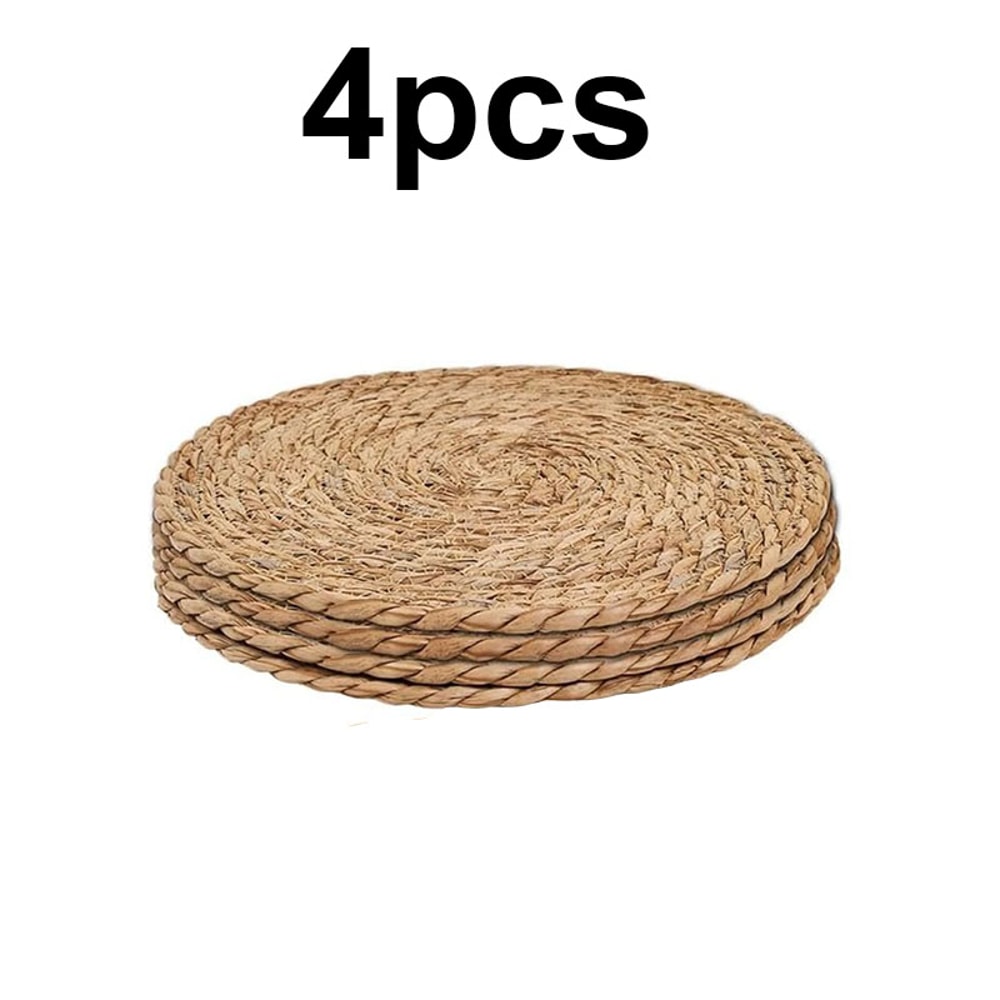 Round Woven Placemats Set Boho Rattan Placemat Natural Straw Braided Table Mat Farmhouse Weave Dinn 5