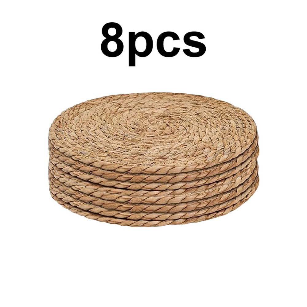 Round Woven Placemats Set Boho Rattan Placemat Natural Straw Braided Table Mat Farmhouse Weave Dinn 6