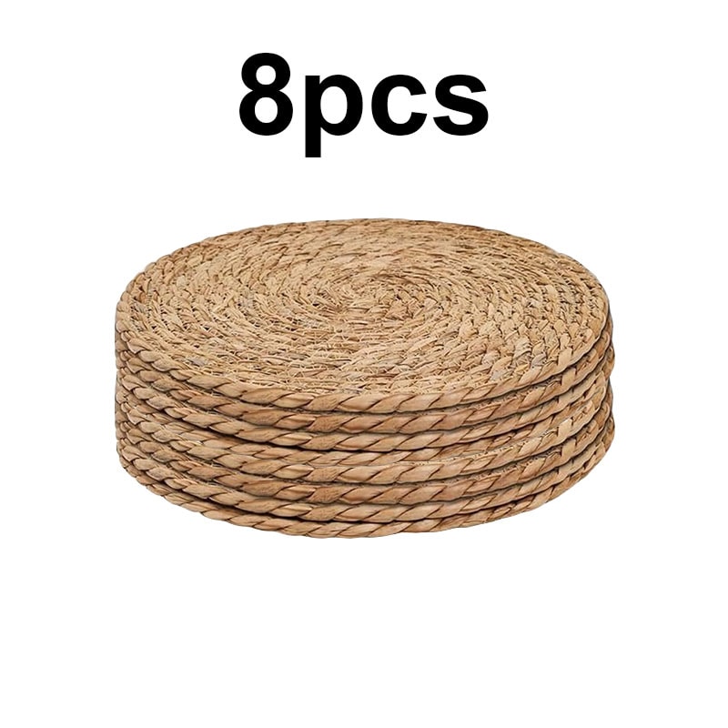 Round Woven Placemats Set Boho Rattan Placemat Natural Straw Braided Table Mat Farmhouse Weave Dinn 6