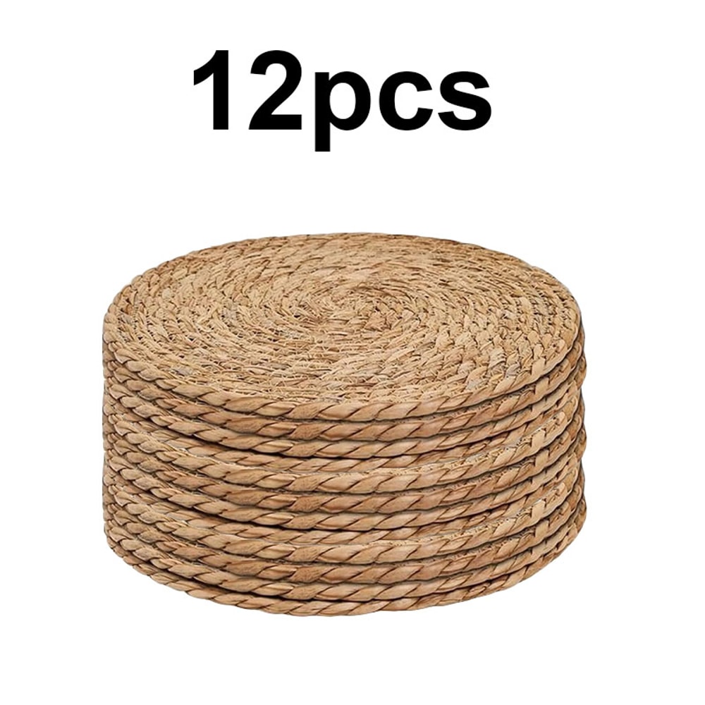 Round Woven Placemats Set Boho Rattan Placemat Natural Straw Braided Table Mat Farmhouse Weave Dinn 7