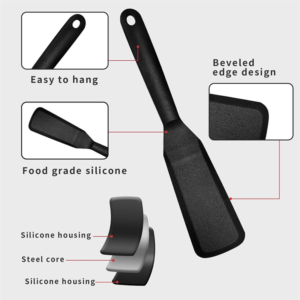 Silicone Spatula Turner, Heat Resistant Non-Stick Pancake Spatula, Turner for Eggs, Fish, Pizza, Wide and Thin Pancakes