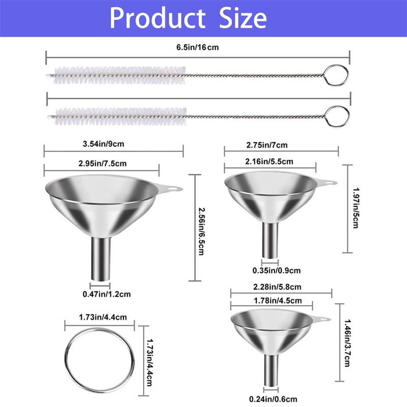Stainless Steel Kitchen Funnels Set For Filling Bottles Vinegar Spice Essential Oil Funnels For Kit