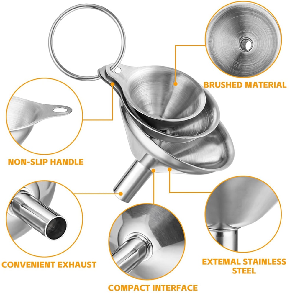 Stainless Steel Kitchen Funnels Set For Filling Bottles Vinegar Spice Essential Oil Funnels For Kit