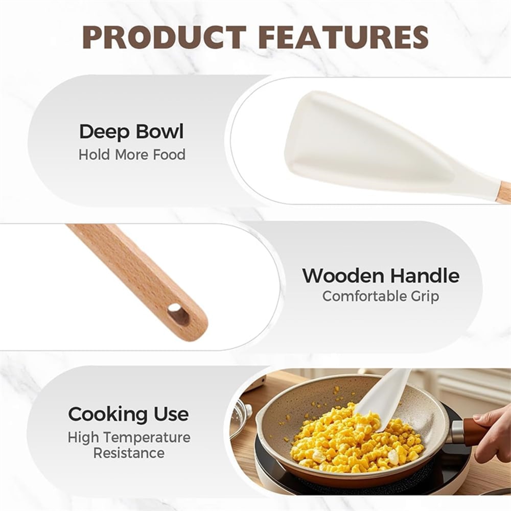 Silicone Spatula Cooking Spoon With Wooden Handles Nonstick Baking Spatulas Multifunction Mixing Sp 2