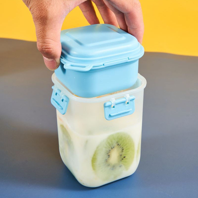 DoubleLayer Salad Cup With Ice Grids Spoon Seasoning Rack Salad Cups Crisper Cereal Yogurt Fruit St 1