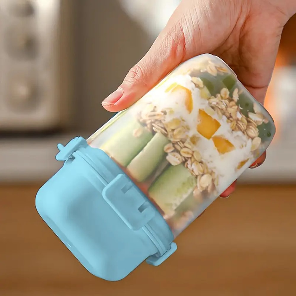 DoubleLayer Salad Cup With Ice Grids Spoon Seasoning Rack Salad Cups Crisper Cereal Yogurt Fruit St 2