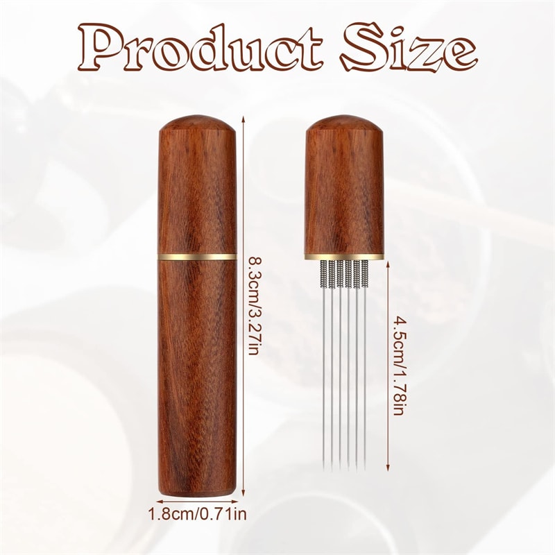 Stainless Steel 6-pin Espresso Distribution Tool, Coffee Distributor, Espresso Stirrer with Walnut Handle, Replaceable