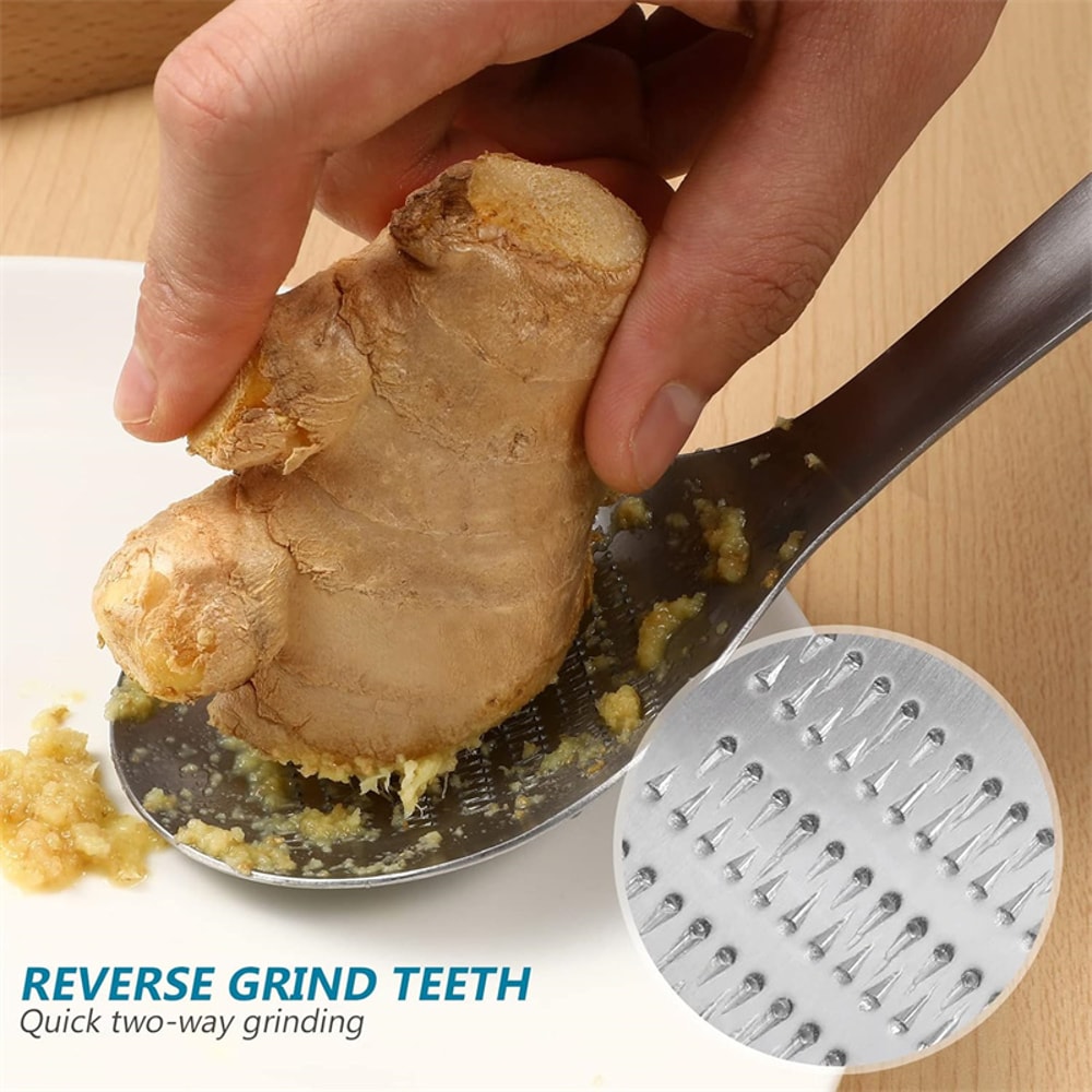 Stainless Steel Ginger Grater Spoon Garlic Ginger Spoons Versatile Kitchen Ginger Masher For Mincin 2
