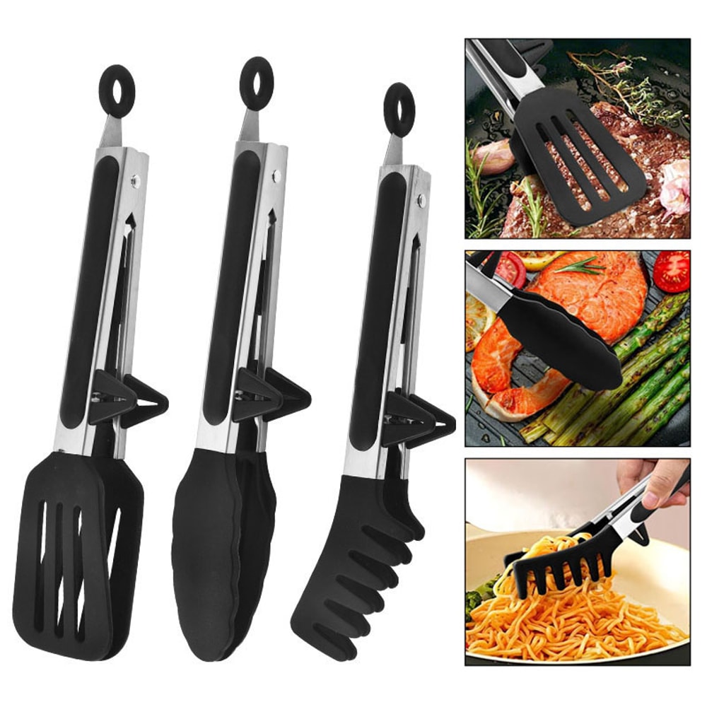 Silicone Kitchen Cooking Tongs Set Stainless Steel Nonstick Food Tongs NonSlip Cooking Clip Clamp B 1