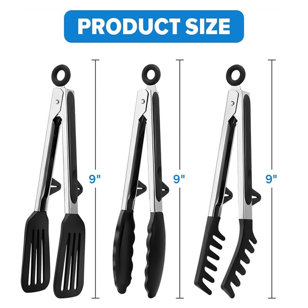 Silicone Kitchen Cooking Tongs Set Stainless Steel Nonstick Food Tongs NonSlip Cooking Clip Clamp B 2