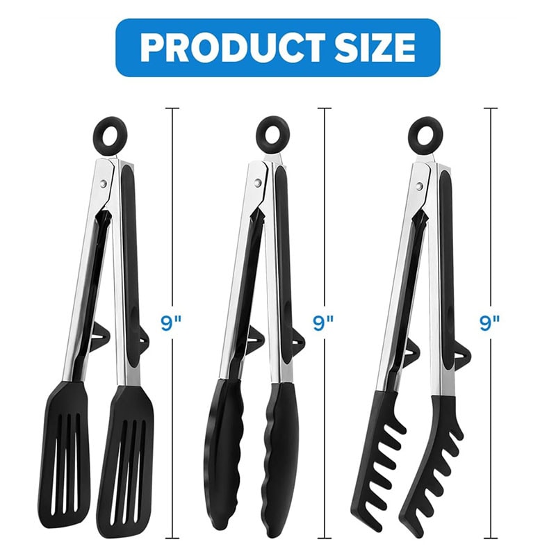 Silicone Kitchen Cooking Tongs Set Stainless Steel Nonstick Food Tongs NonSlip Cooking Clip Clamp B 2