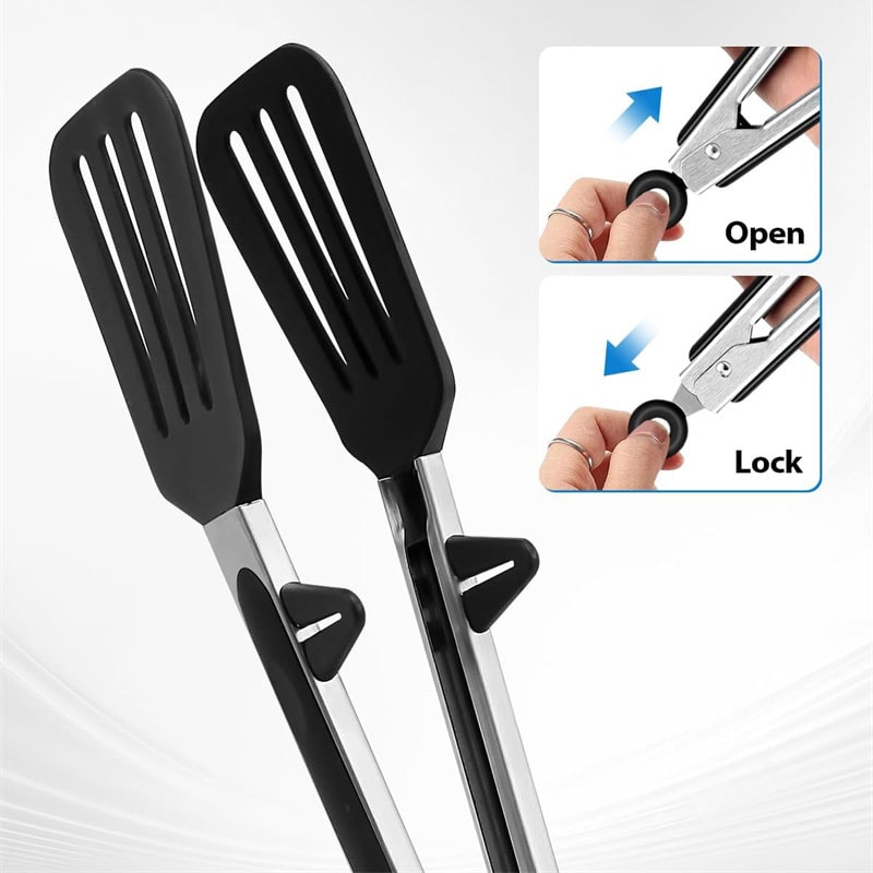 Silicone Kitchen Cooking Tongs Set Stainless Steel Nonstick Food Tongs NonSlip Cooking Clip Clamp B 3