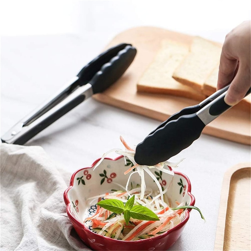 Silicone Kitchen Cooking Tongs Set Stainless Steel Nonstick Food Tongs NonSlip Cooking Clip Clamp B 4