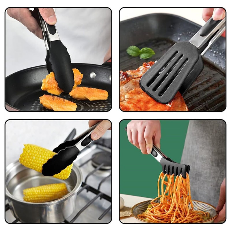 Silicone Kitchen Cooking Tongs Set Stainless Steel Nonstick Food Tongs NonSlip Cooking Clip Clamp B 6