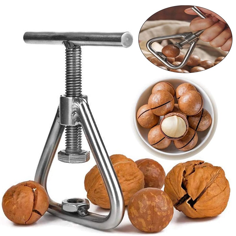 Stainless Steel Manual Nut Opener, Walnut Cracker, Adjustable Screw Mechanism for All Nuts, Durable Kitchen Gadget, Easy