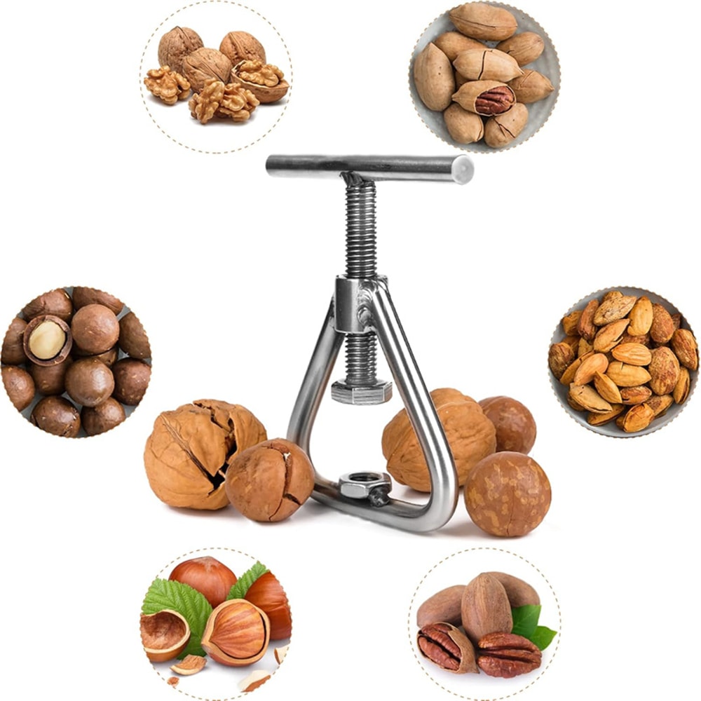 Stainless Steel Manual Nut Opener, Walnut Cracker, Adjustable Screw Mechanism for All Nuts, Durable Kitchen Gadget, Easy