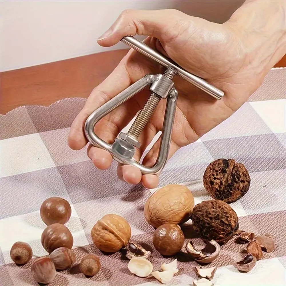 Stainless Steel Manual Nut Opener, Walnut Cracker, Adjustable Screw Mechanism for All Nuts, Durable Kitchen Gadget, Easy