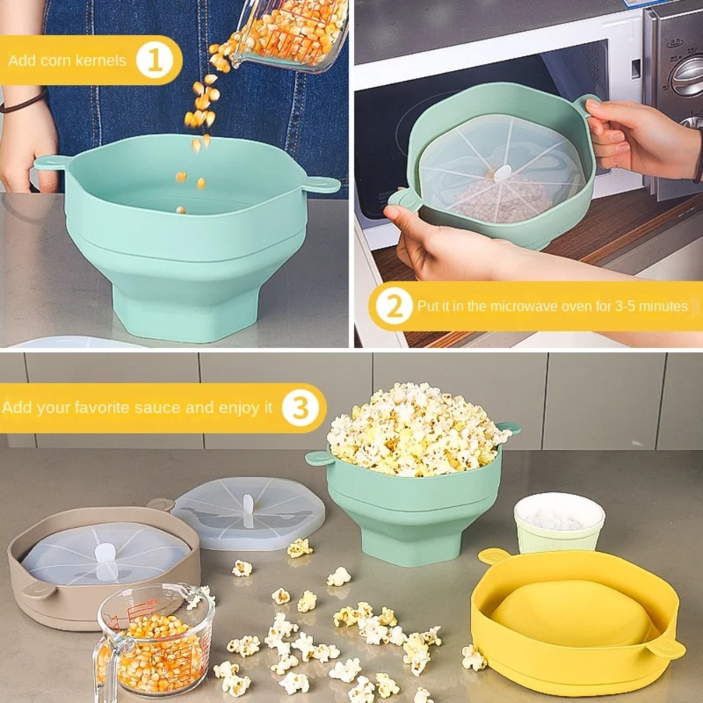 Microwave Popcorn Popper Silicone Popcorn Maker Collapsible Bowl With Lid BPAFree Dishwasher Safe K 3