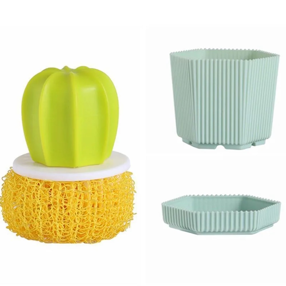 Household Kitchen Cleaning Brush Cactus Dishwashing Brush Pot Wash Brush With Handle Nano Cleaning 6