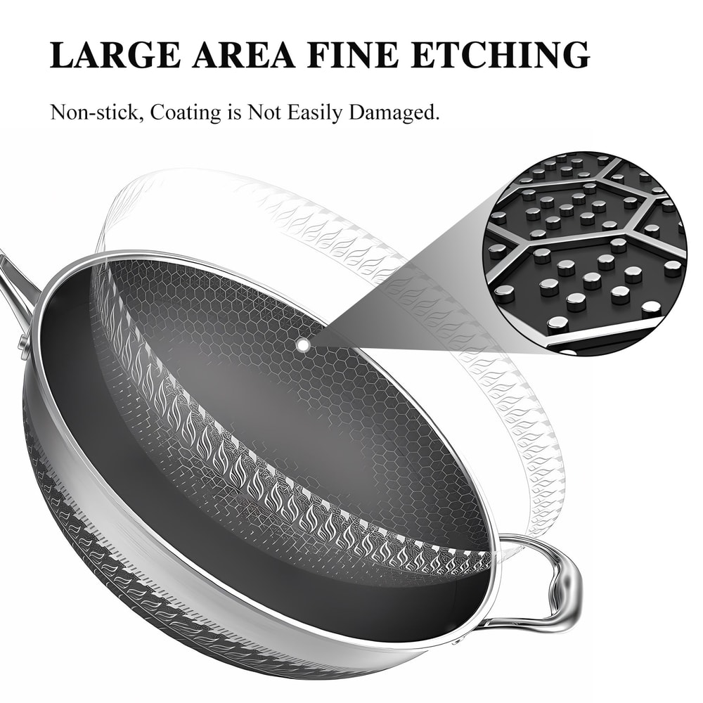 Hybrid Wok With Lid PFOA Free Non Stick Wok Pan Stainless Steel Stir Fry Pan For Cooking 4