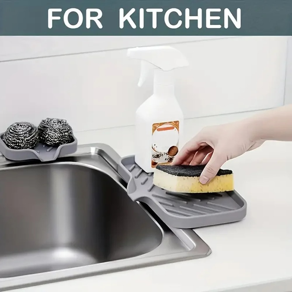 Silicone Faucet Mat Kitchen Sink Tray Soap Dispenser Sponge Drain Pad Sink Splash Drying Mat Counte 5