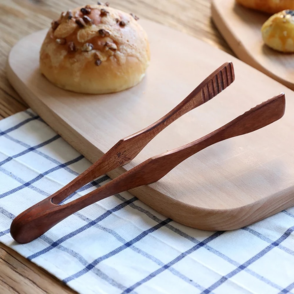 Wooden Tongs Kitchen Food Tweezers, Scissor Tongs, Barbecue Cooking Tongs, Bread Toast Meat Salad Clamp