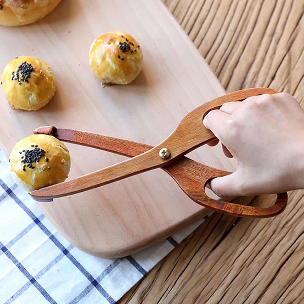 Wooden Tongs Kitchen Food Tweezers, Scissor Tongs, Barbecue Cooking Tongs, Bread Toast Meat Salad Clamp