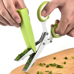 multi-blade kitchen scissors, extra large stainless steel five blade vegetable scissors with onion flower cutter