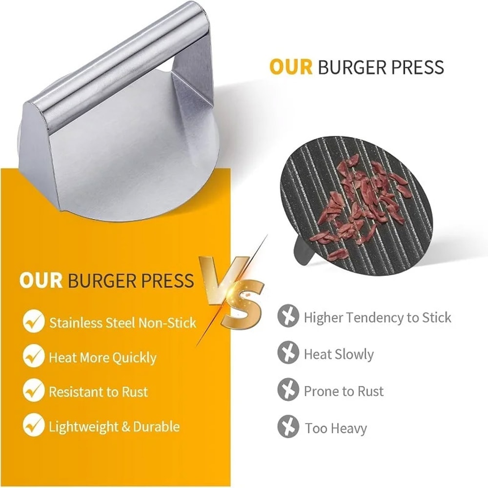 Stainless Steel Smash Burger Press Hamburger Patties Meat Masher Circular Meat Press Mold Kitchen A 4