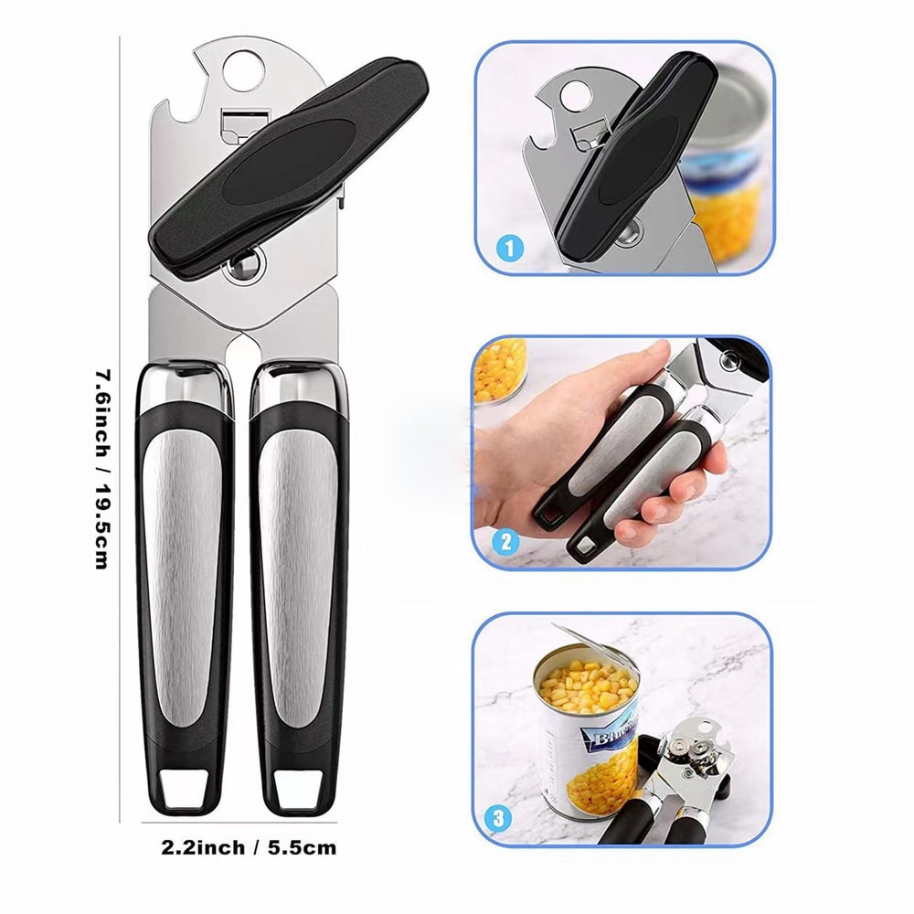 Stainless Steel Can Opener Multifunctional Grip Opener Side Cut Professional Tins Bottle Opener Kit 2