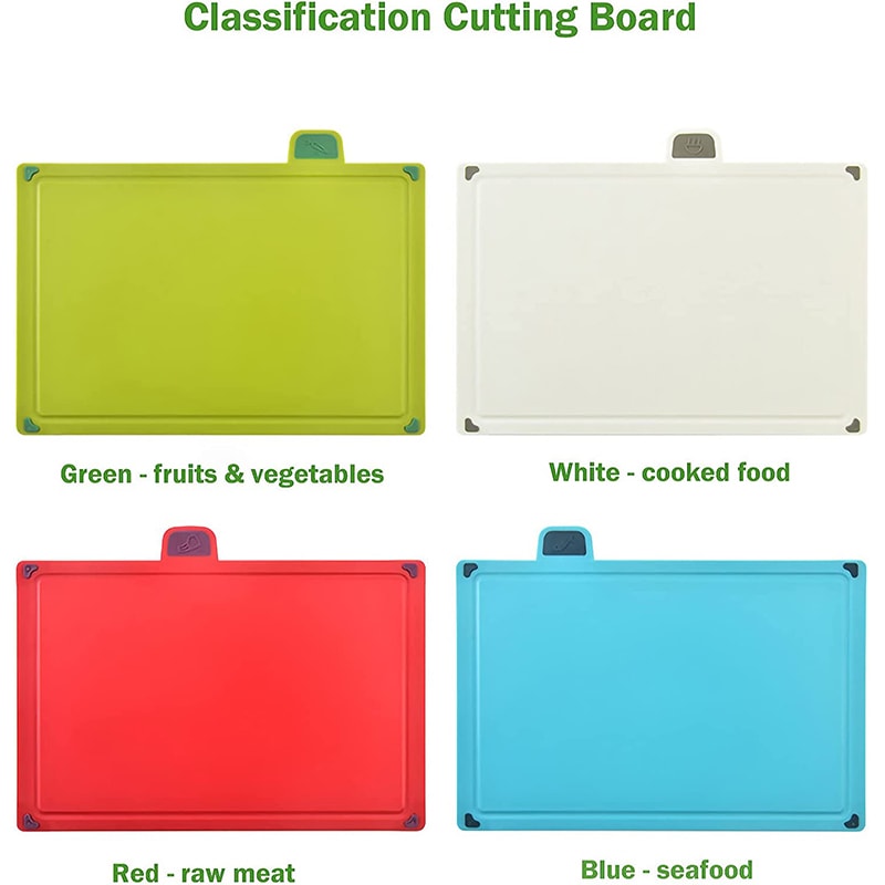 Color-Coded Plastic Cutting Board Set with Storage Stand, Thicker Chopping Board Set, Slip-Resistant Design for Kitchen