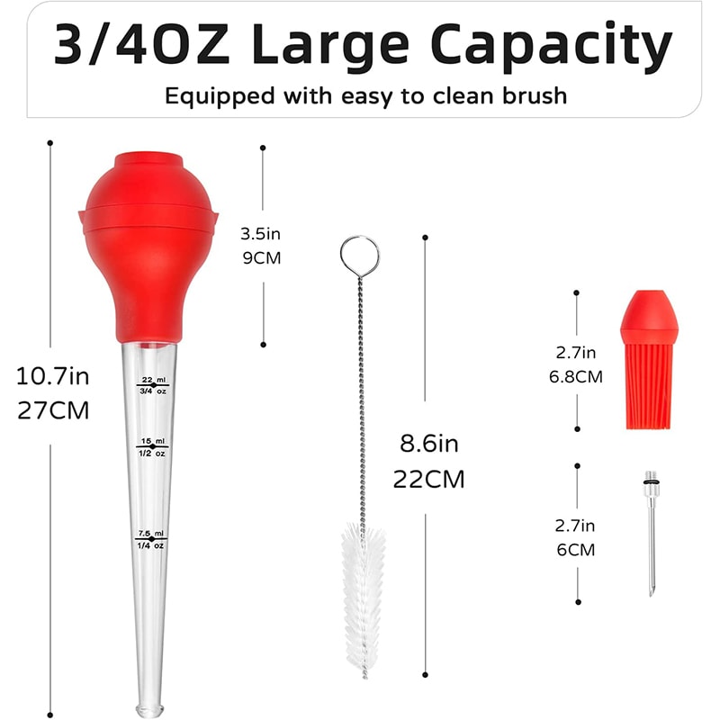 Stainless Steel Turkey Baster with Barbecue Basting Brush, Kitchen Meat Injector Syringe for Perfectly Flavored Meats
