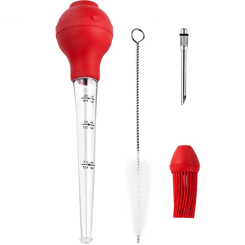 Stainless Steel Turkey Baster with Barbecue Basting Brush, Kitchen Meat Injector Syringe for Perfectly Flavored Meats