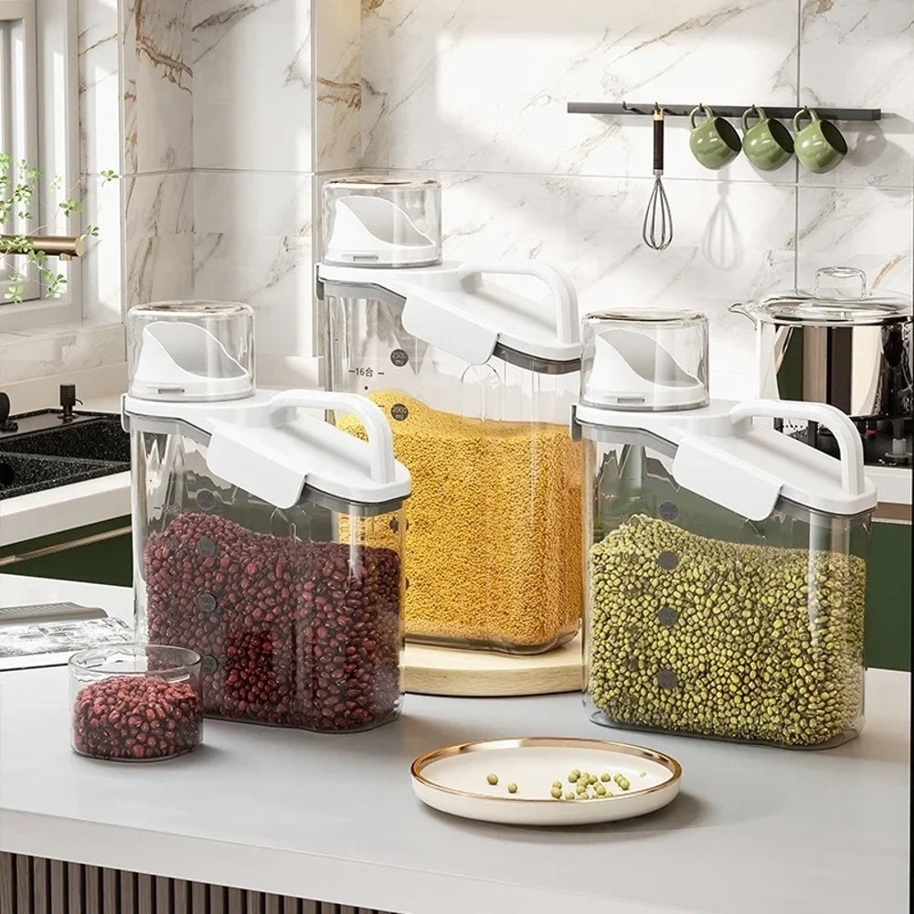 Grain Storage Tank Cereal Storage Box With Measuring Cup Food Bean Grain Sealed Jar Kitchen Dispens 1