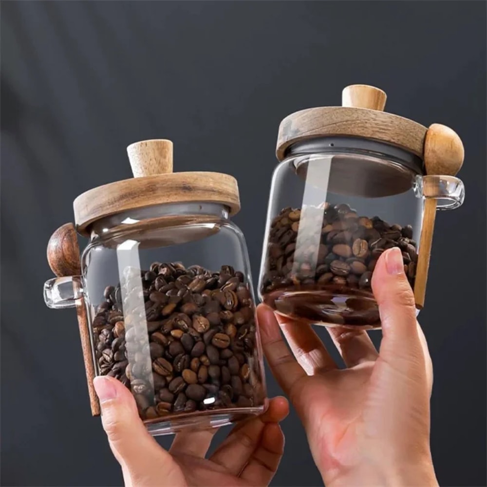 Glass Sealed Containers For Grain Coffee Beans Spice Jars With Spoon Moistureproof Storage Jar Kitc 2