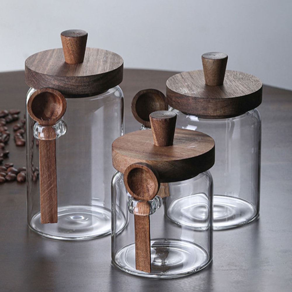 Glass Sealed Containers For Grain Coffee Beans Spice Jars With Spoon Moistureproof Storage Jar Kitc 5