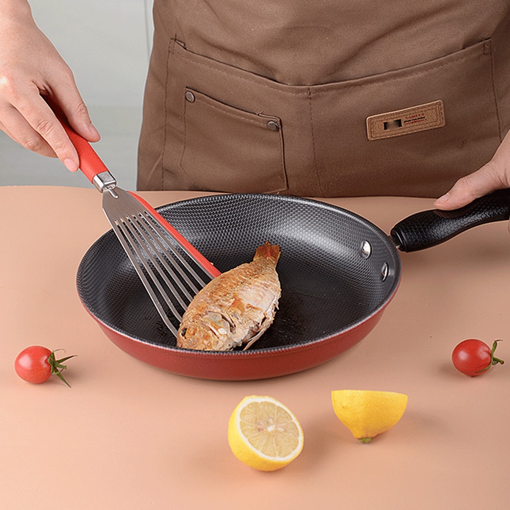 Stainless Steel Fish Frying Spatula, Edge-Wrapped Fish Flipping Spatula, Silicone Spatula for Steak Frying and Kitchen