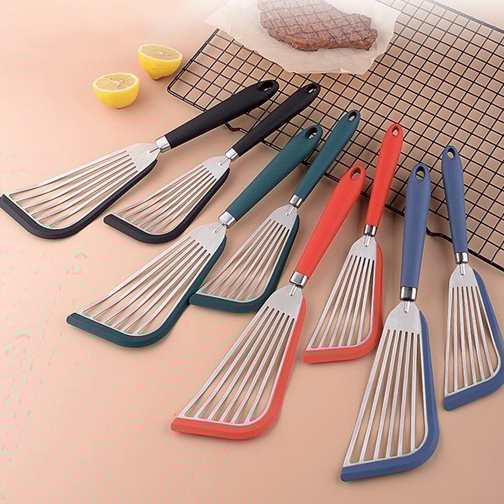 Stainless Steel Fish Frying Spatula, Edge-Wrapped Fish Flipping Spatula, Silicone Spatula for Steak Frying and Kitchen