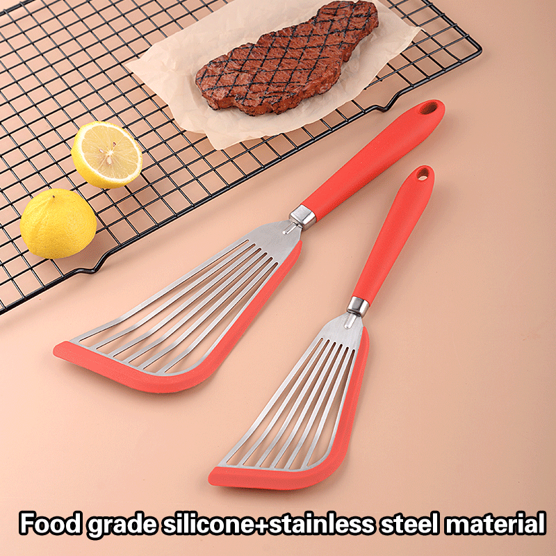 Stainless Steel Fish Frying Spatula, Edge-Wrapped Fish Flipping Spatula, Silicone Spatula for Steak Frying and Kitchen