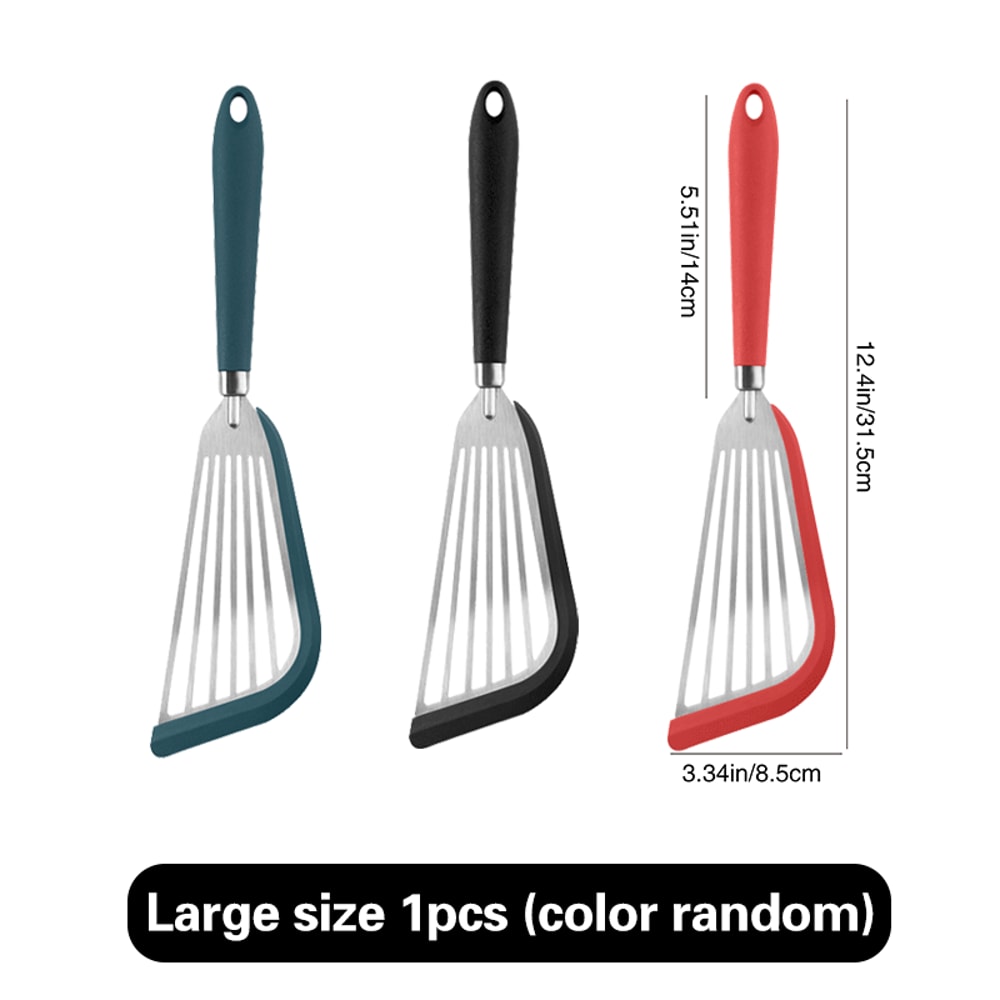 Stainless Steel Fish Frying Spatula, Edge-Wrapped Fish Flipping Spatula, Silicone Spatula for Steak Frying and Kitchen