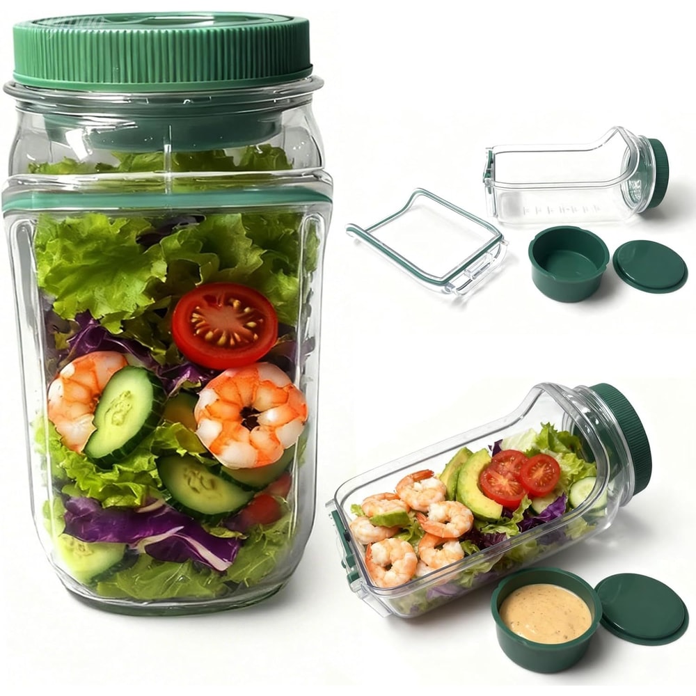 The Original Salad Pod LeakProof Portable Pod Jar Salad Jar With Side Opening Dressing Cup Perfect 0