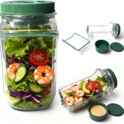 the original salad pod leak-proof portable pod jar, salad jar with side opening dressing cup, perfect for office, gym