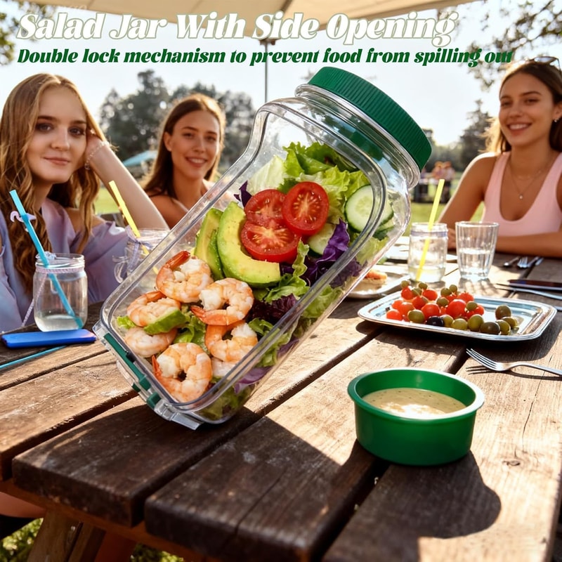 The Original Salad Pod LeakProof Portable Pod Jar Salad Jar With Side Opening Dressing Cup Perfect 1