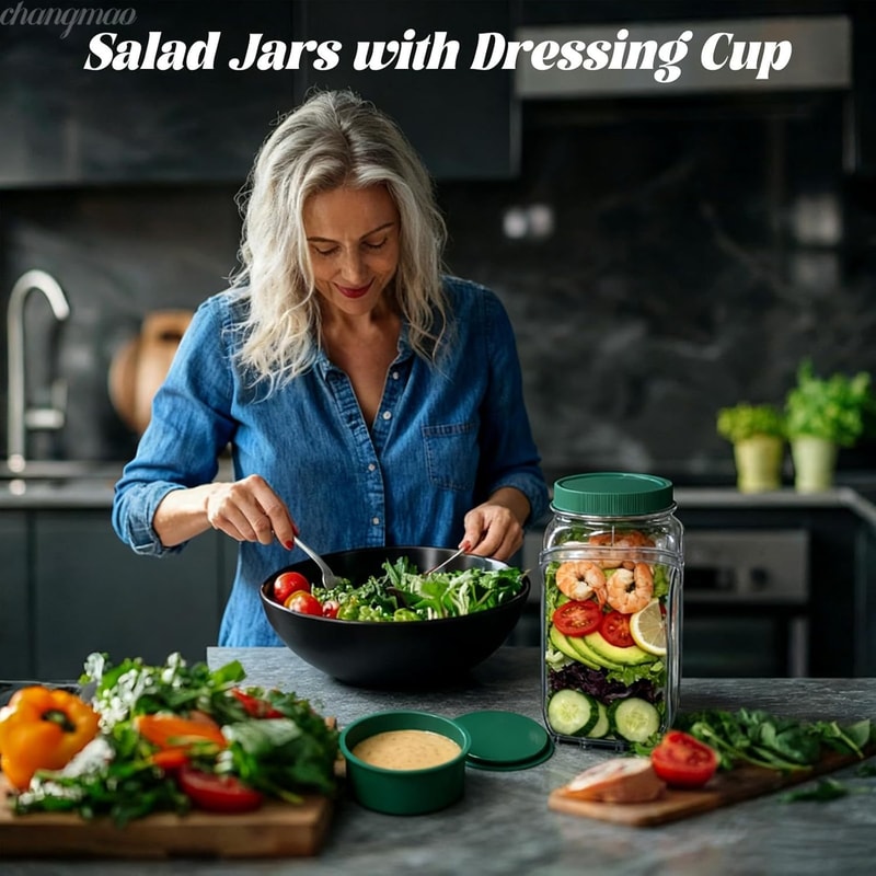 The Original Salad Pod LeakProof Portable Pod Jar Salad Jar With Side Opening Dressing Cup Perfect 2